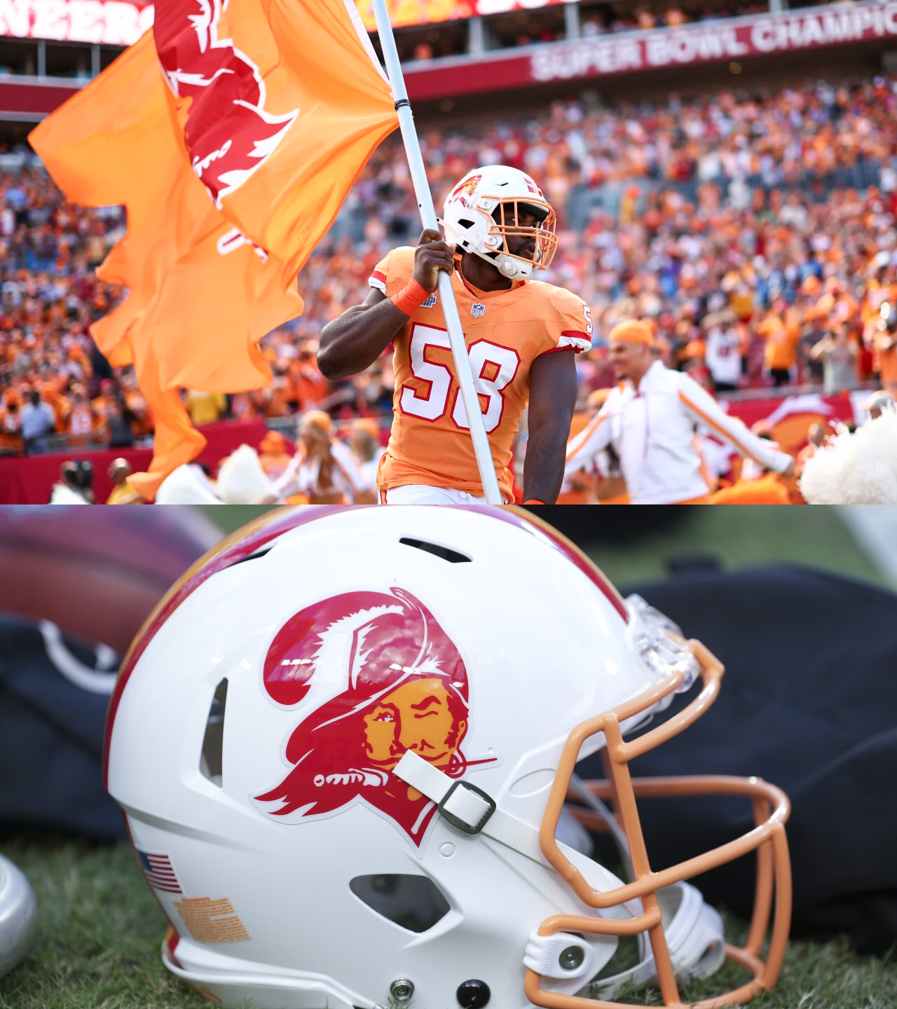 REPORT: Taking a look back as the Tampa Bay Buccaneers celebrate the ‘Spirit of 79’ throwback helmet rests near the sidelines during an NFL football game against the Detroit Lions